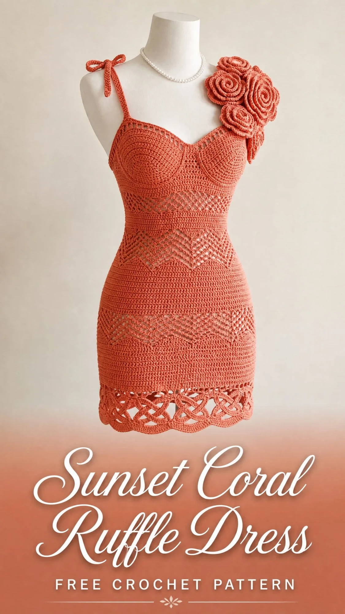 Sunset Coral Ruffle Dress Free Crochet Pattern