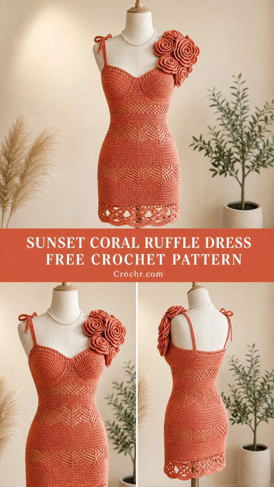 Sunset Coral Ruffle Dress Free Crochet Pattern