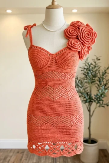 Sunset Coral Ruffle Dress Free Crochet Pattern