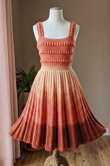 Sunset Coral Textured Crochet Dress Free Pattern