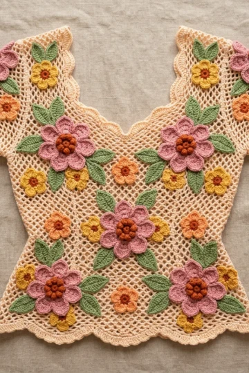 Sunset Garden Floral Crochet Blouse Free Pattern