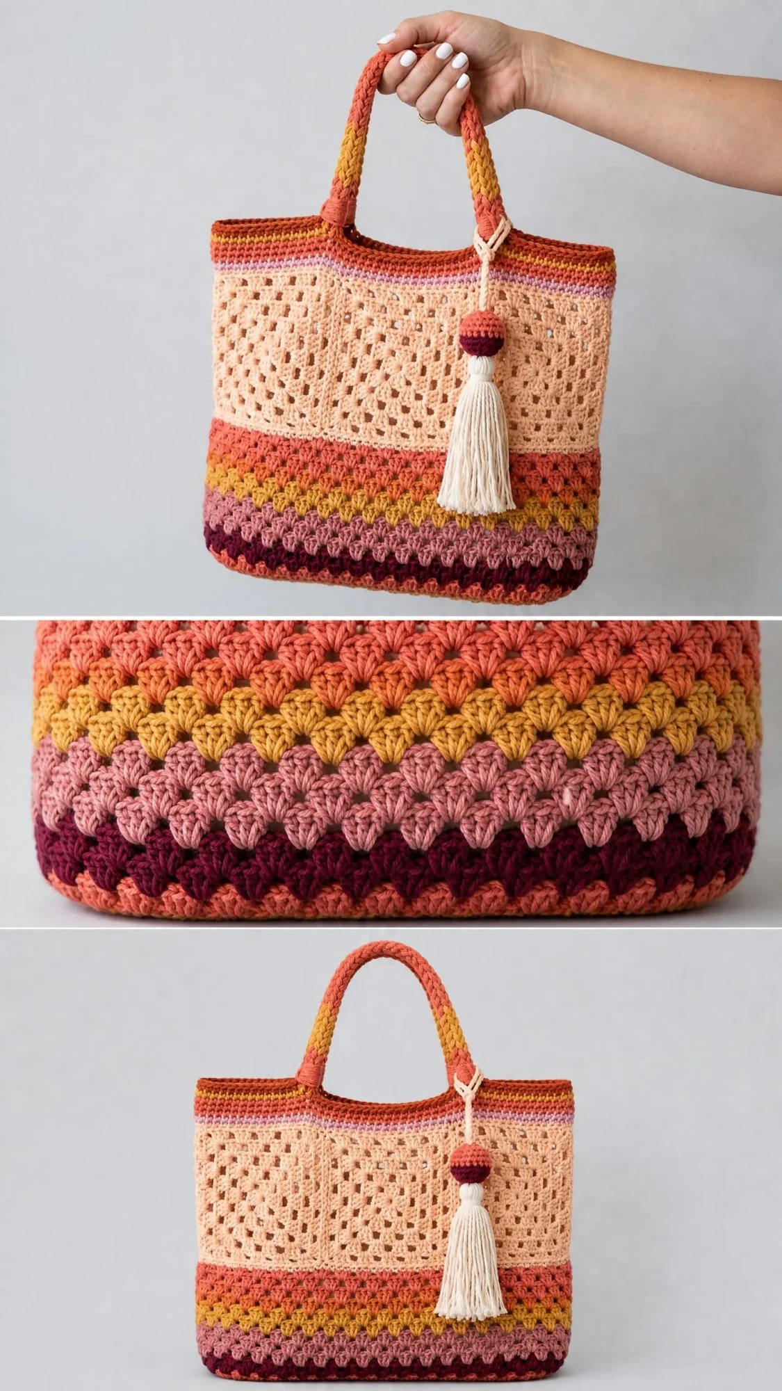 Sunset Gradient Granny Tote Bag Free Crochet Pattern