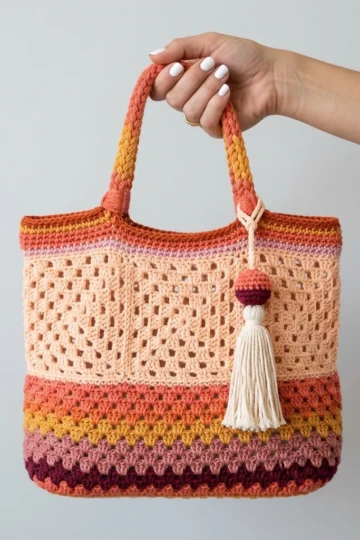 Sunset Gradient Granny Tote Bag Free Crochet Pattern