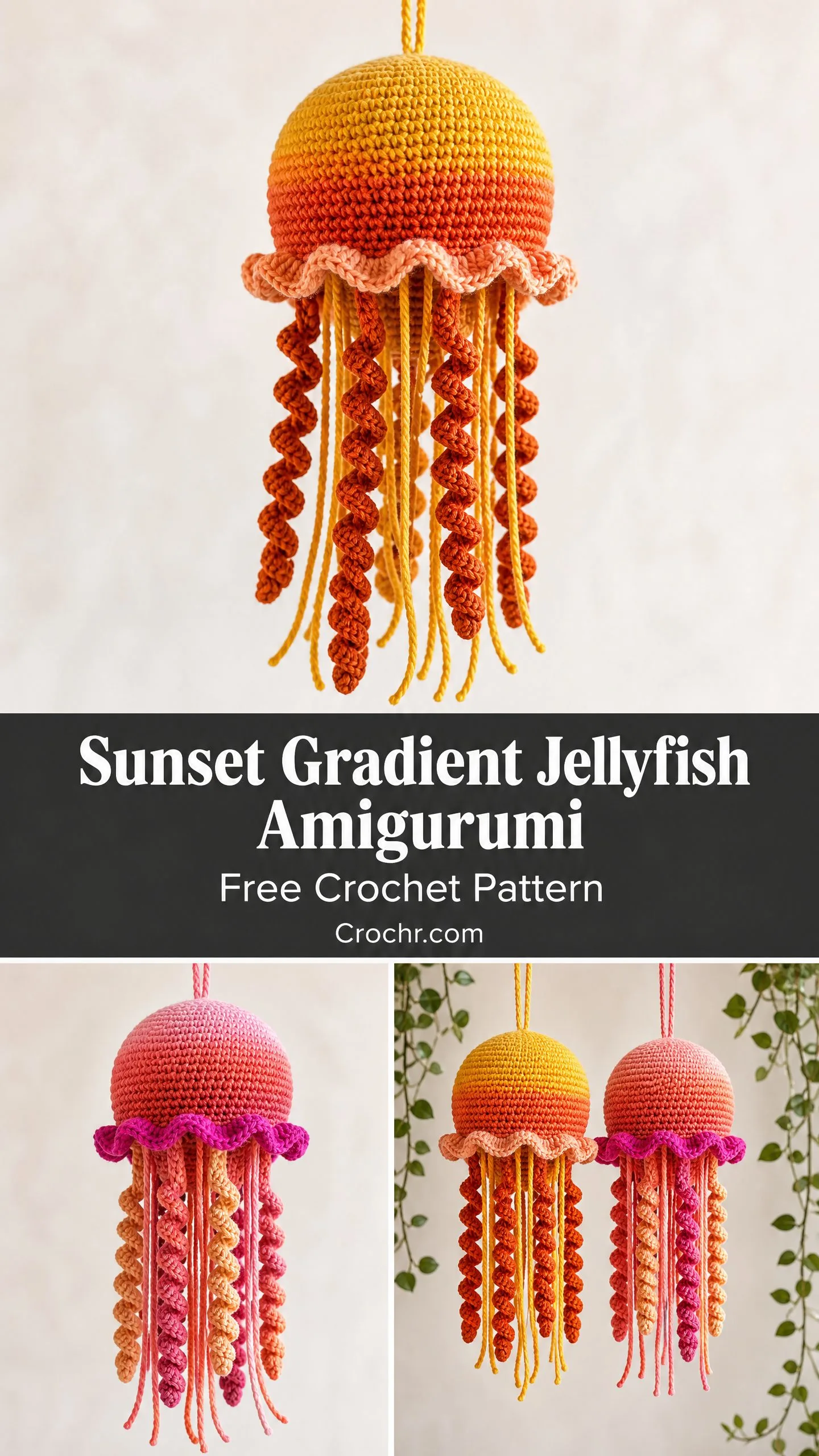 Sunset Gradient Jellyfish Amigurumi Free Crochet Pattern