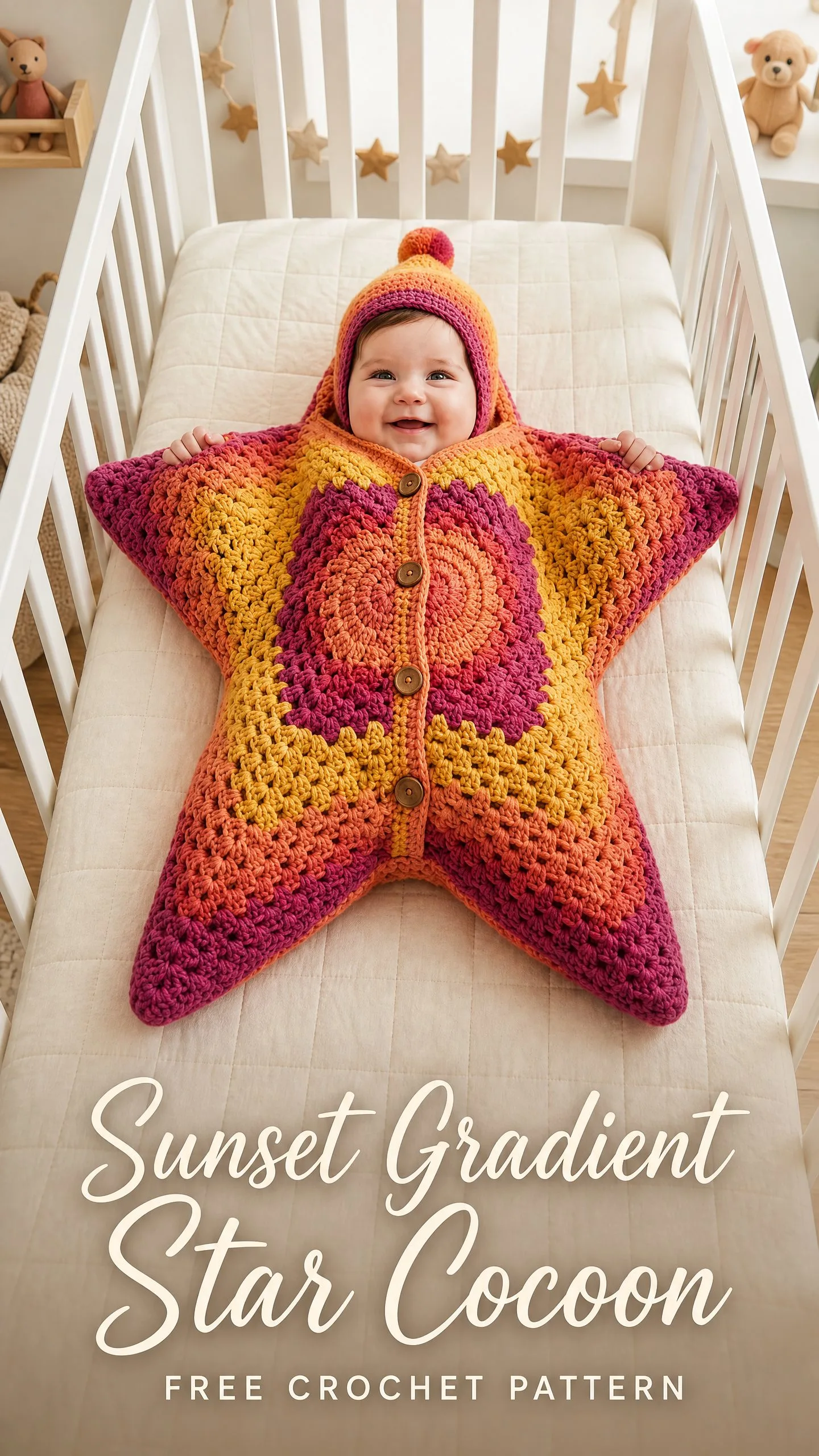 Sunset Gradient Star Cocoon Free Crochet Pattern