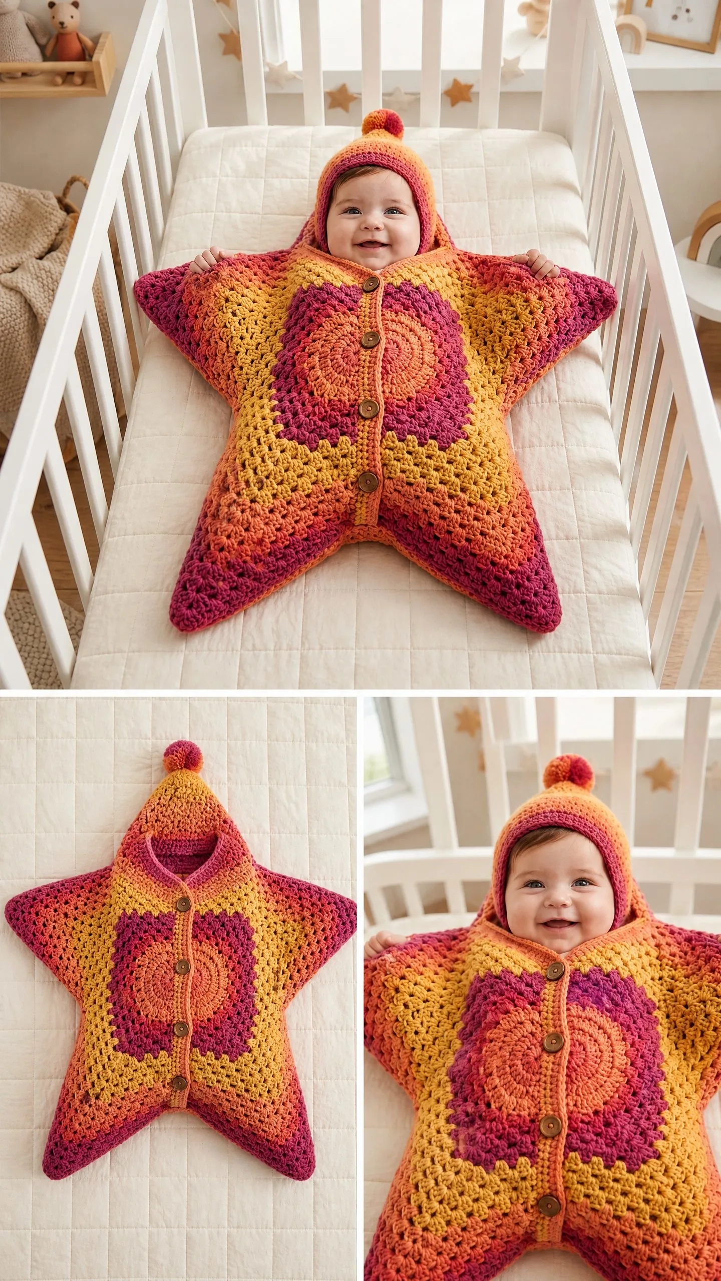 Sunset Gradient Star Cocoon Free Crochet Pattern