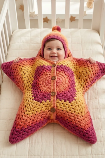 Sunset Gradient Star Cocoon Free Crochet Pattern