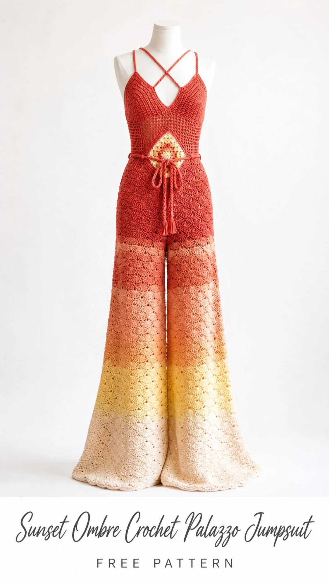 Sunset Ombre Crochet Palazzo Jumpsuit Free Pattern