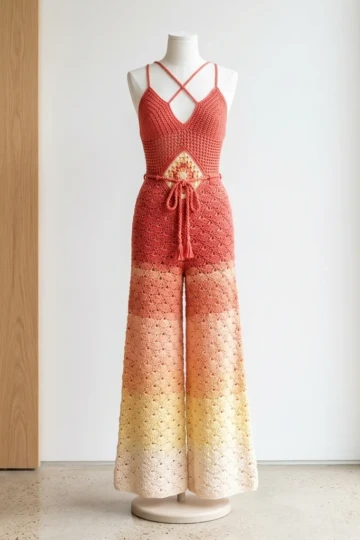 Sunset Ombre Crochet Palazzo Jumpsuit Free Pattern