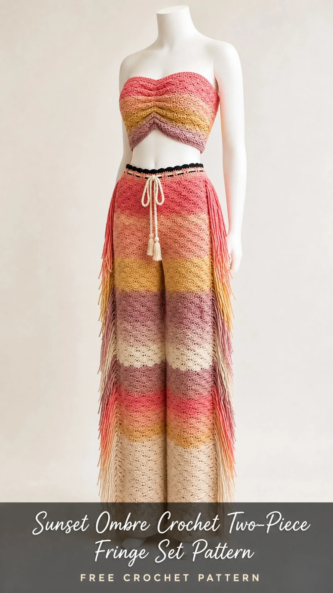 Sunset Ombre Crochet Two-Piece Fringe Set Pattern