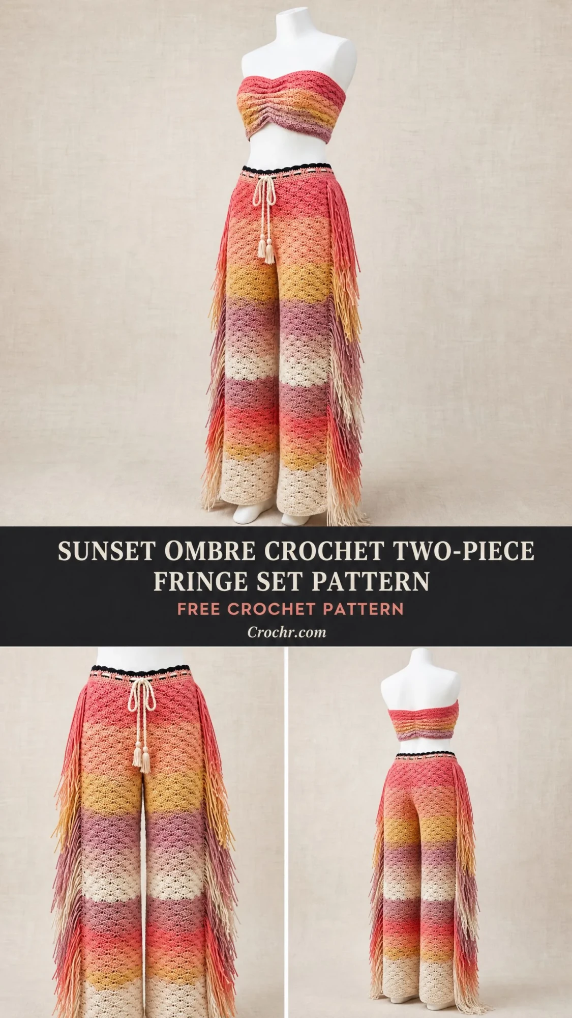 Sunset Ombre Crochet Two-Piece Fringe Set Pattern