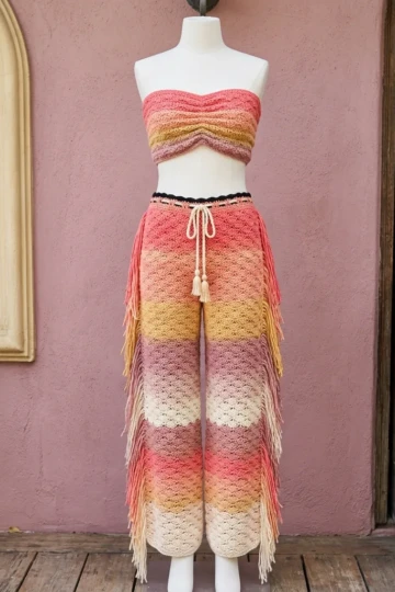 Sunset Ombre Crochet Two-Piece Fringe Set Pattern