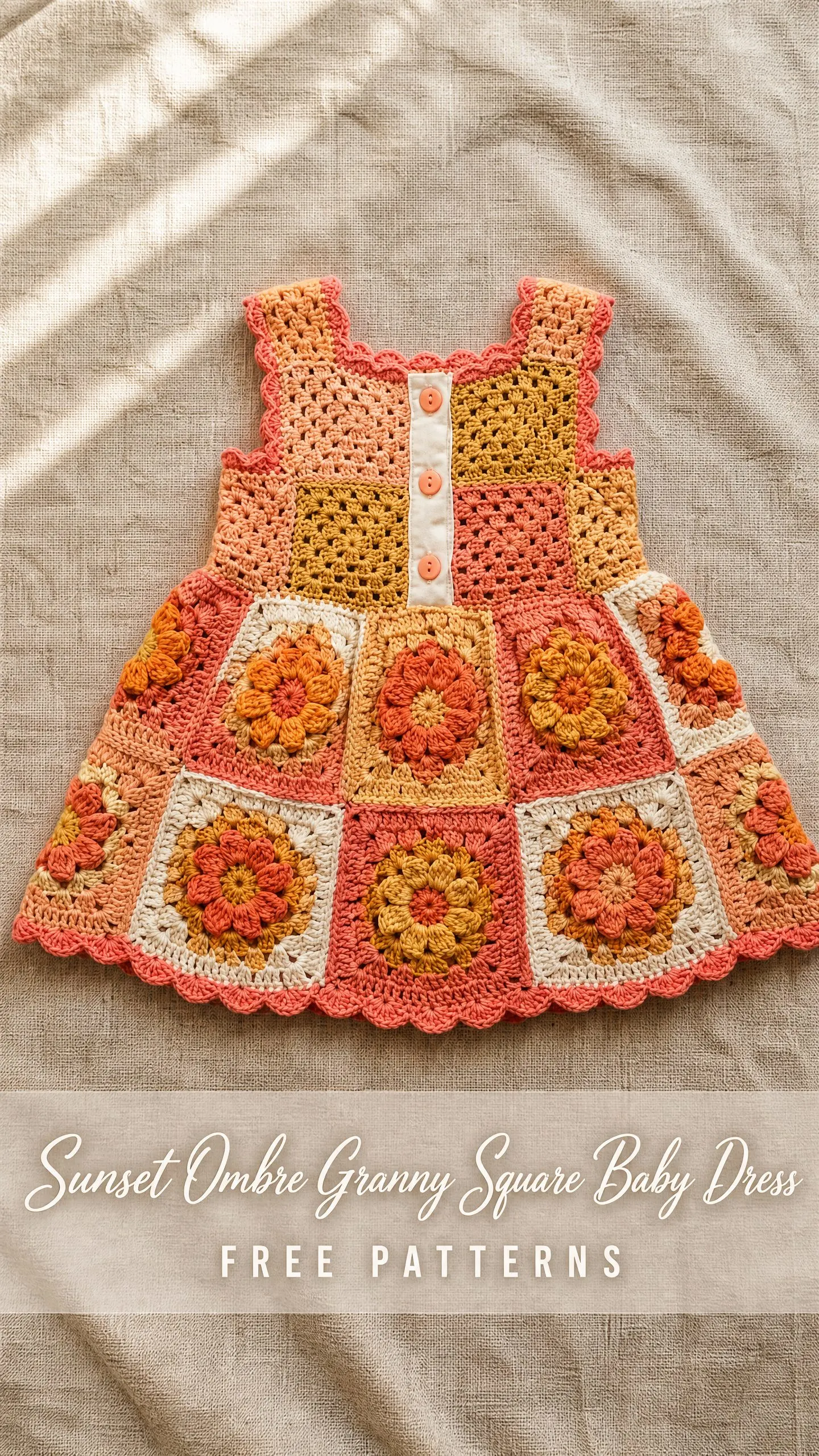 Sunset Ombre Granny Square Baby Dress Free Crochet Pattern