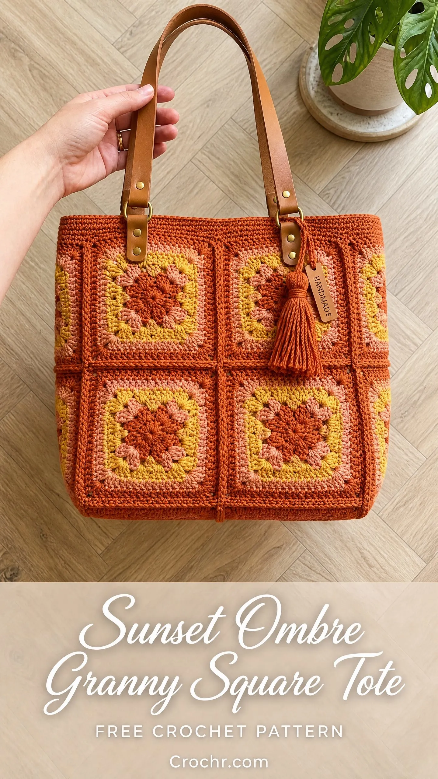 Sunset Ombre Granny Square Tote Free Crochet Pattern