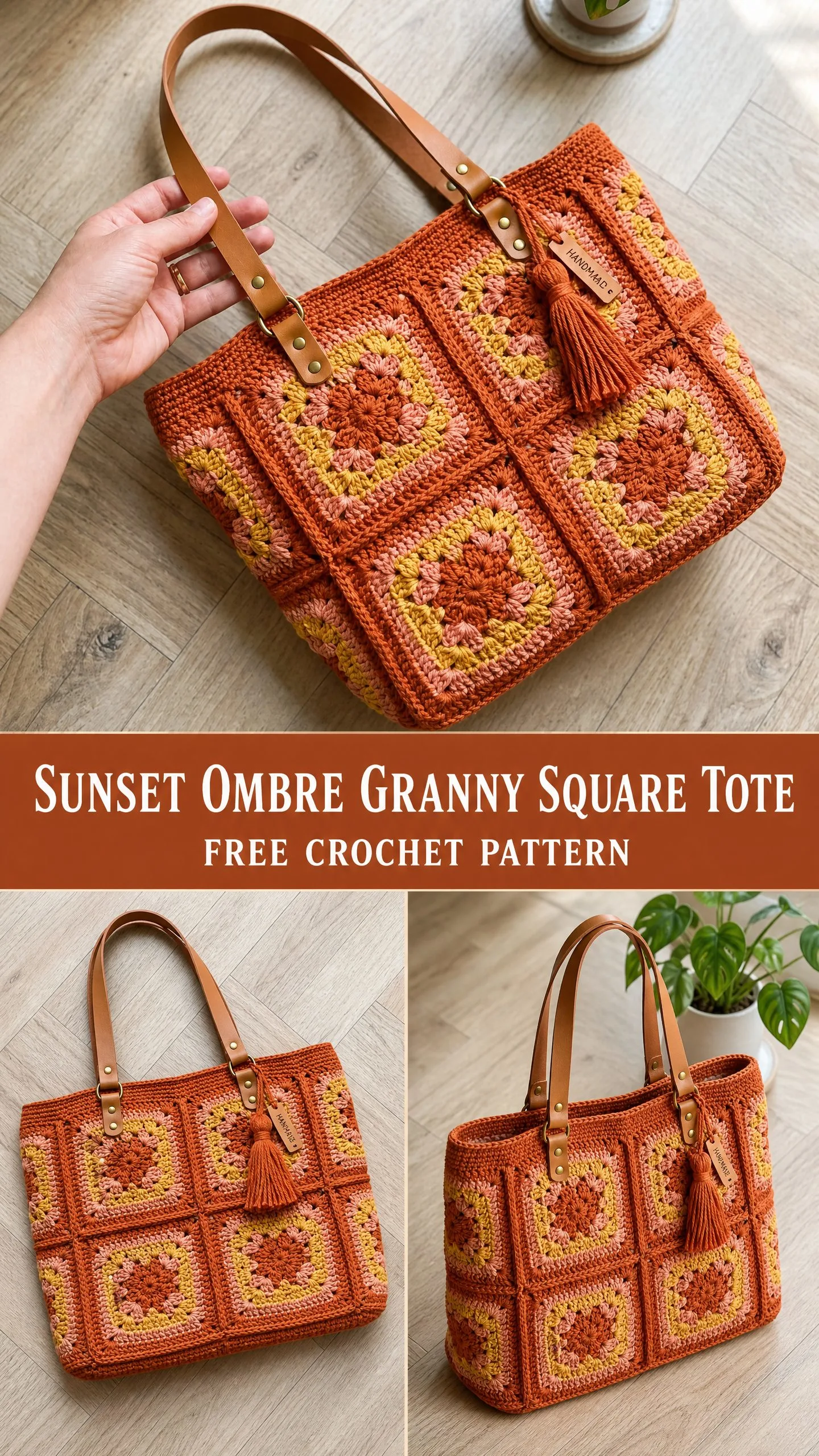 Sunset Ombre Granny Square Tote Free Crochet Pattern