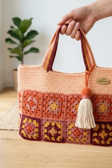 Sunset Ombre Granny Tote Bag Free Crochet Pattern