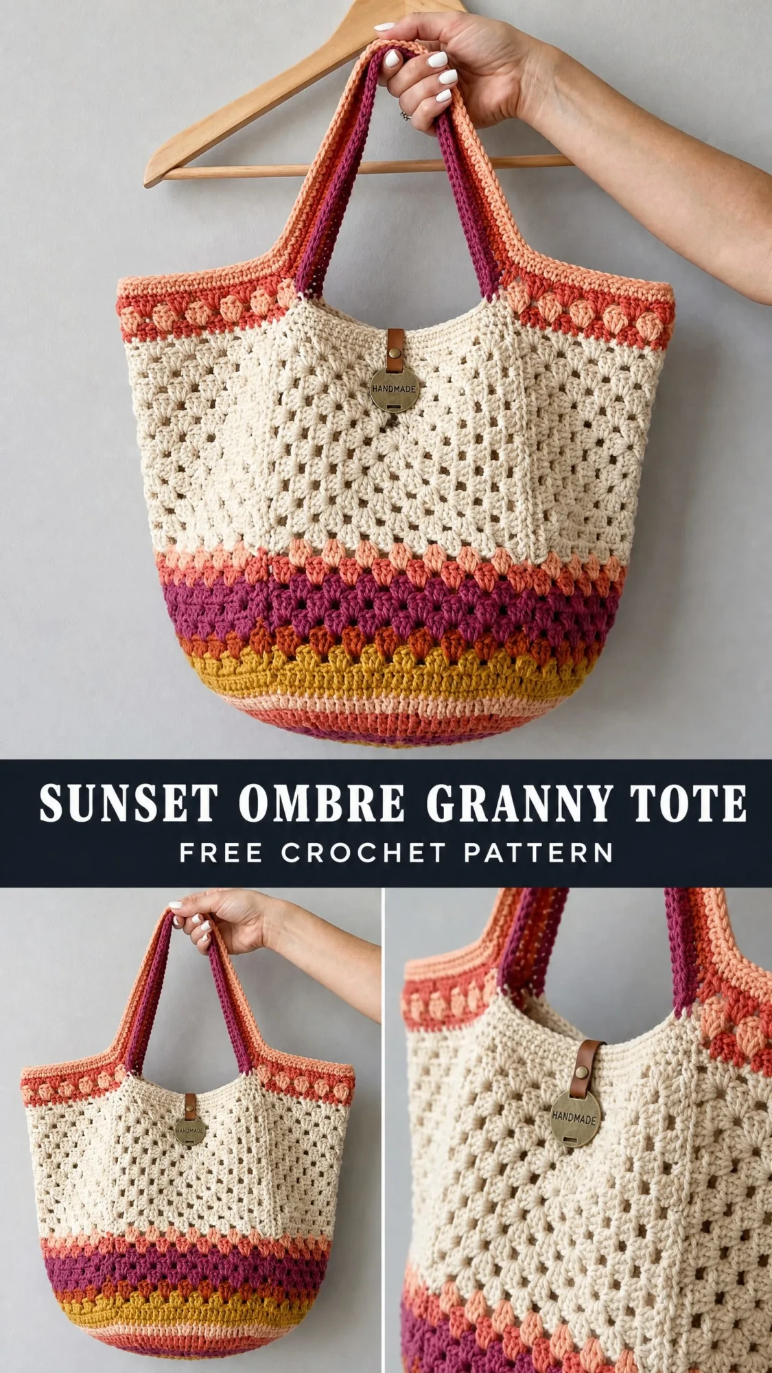 Sunset Ombre Granny Tote Free Crochet Pattern