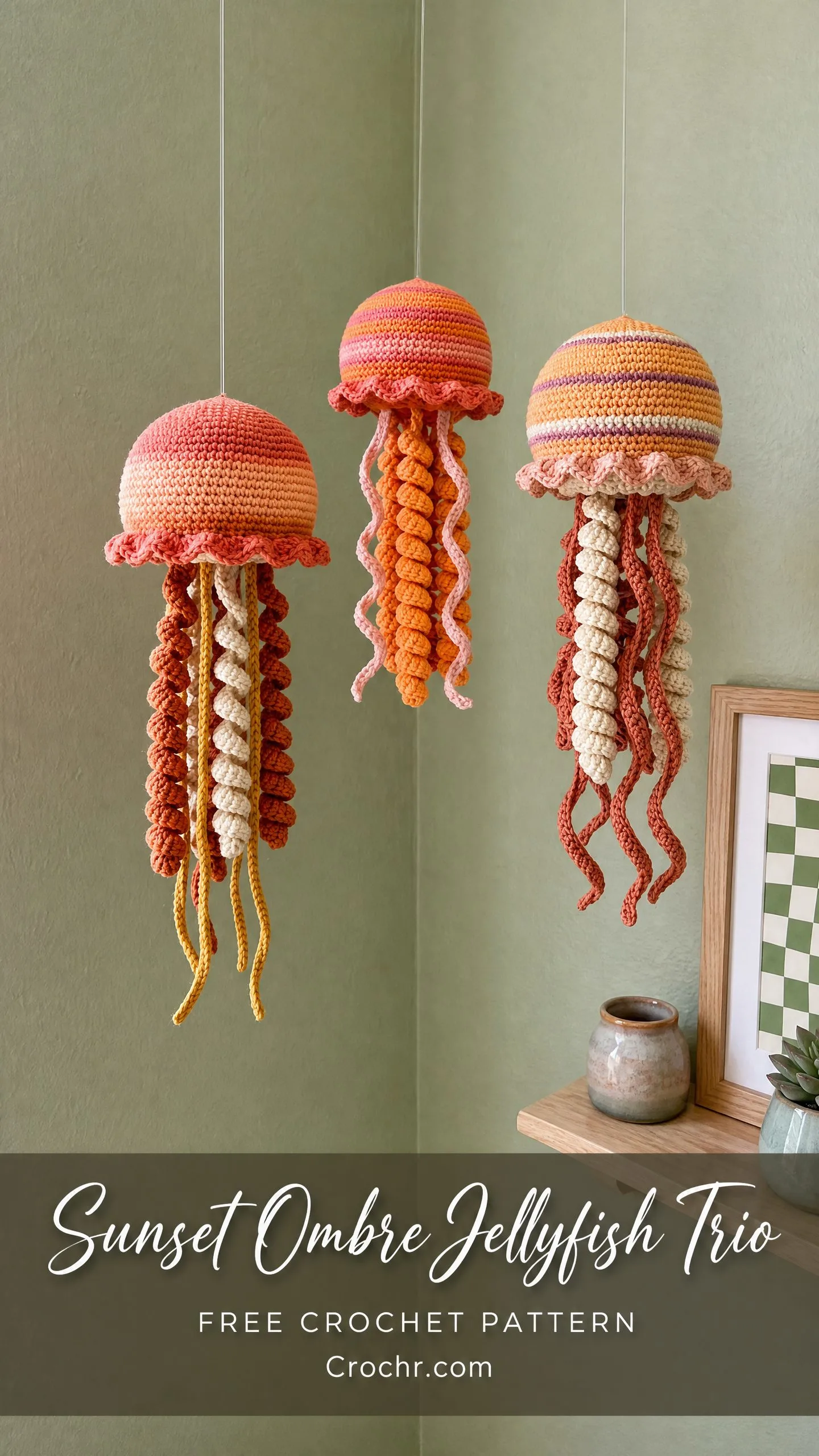 Sunset Ombre Jellyfish Trio Free Crochet Pattern