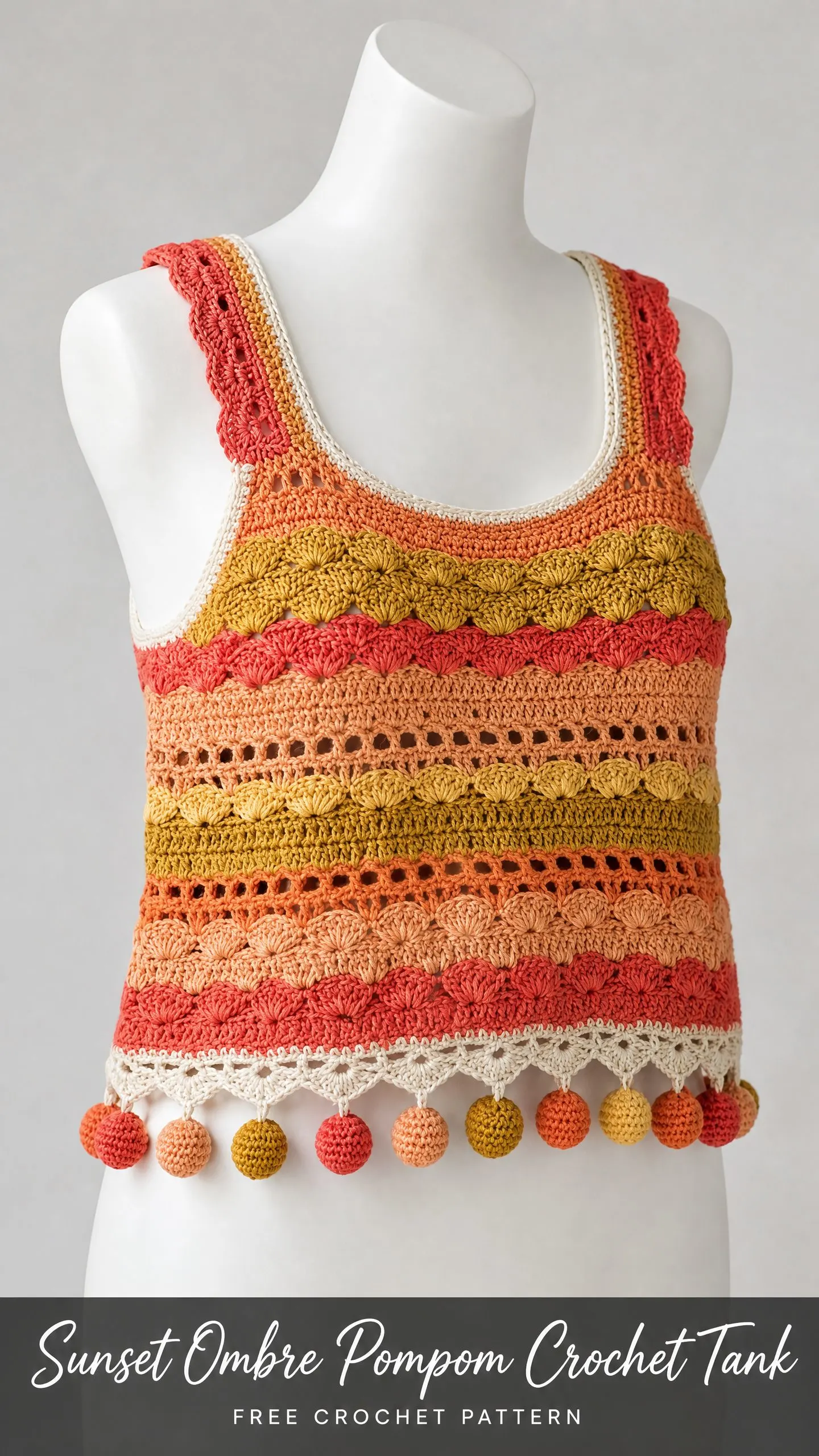 Sunset Ombre Pompom Crochet Tank Free Crochet Pattern