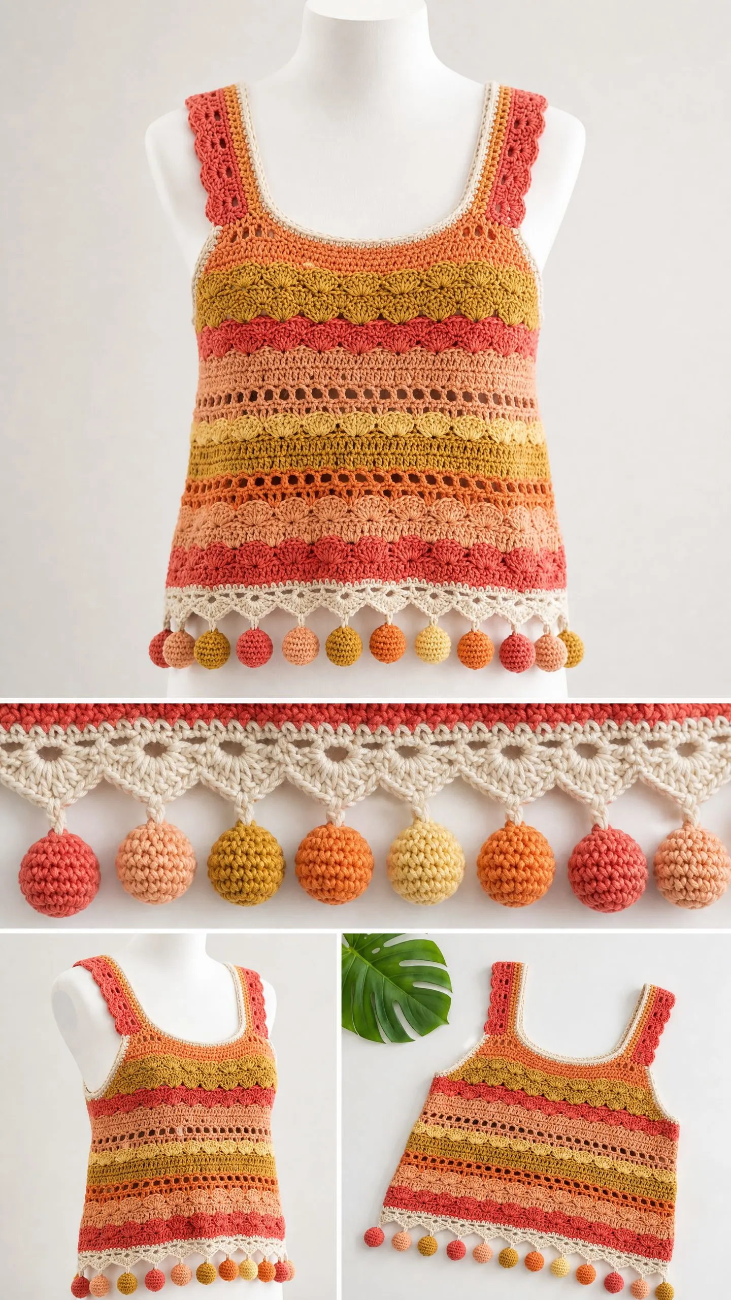 Sunset Ombre Pompom Crochet Tank Free Crochet Pattern