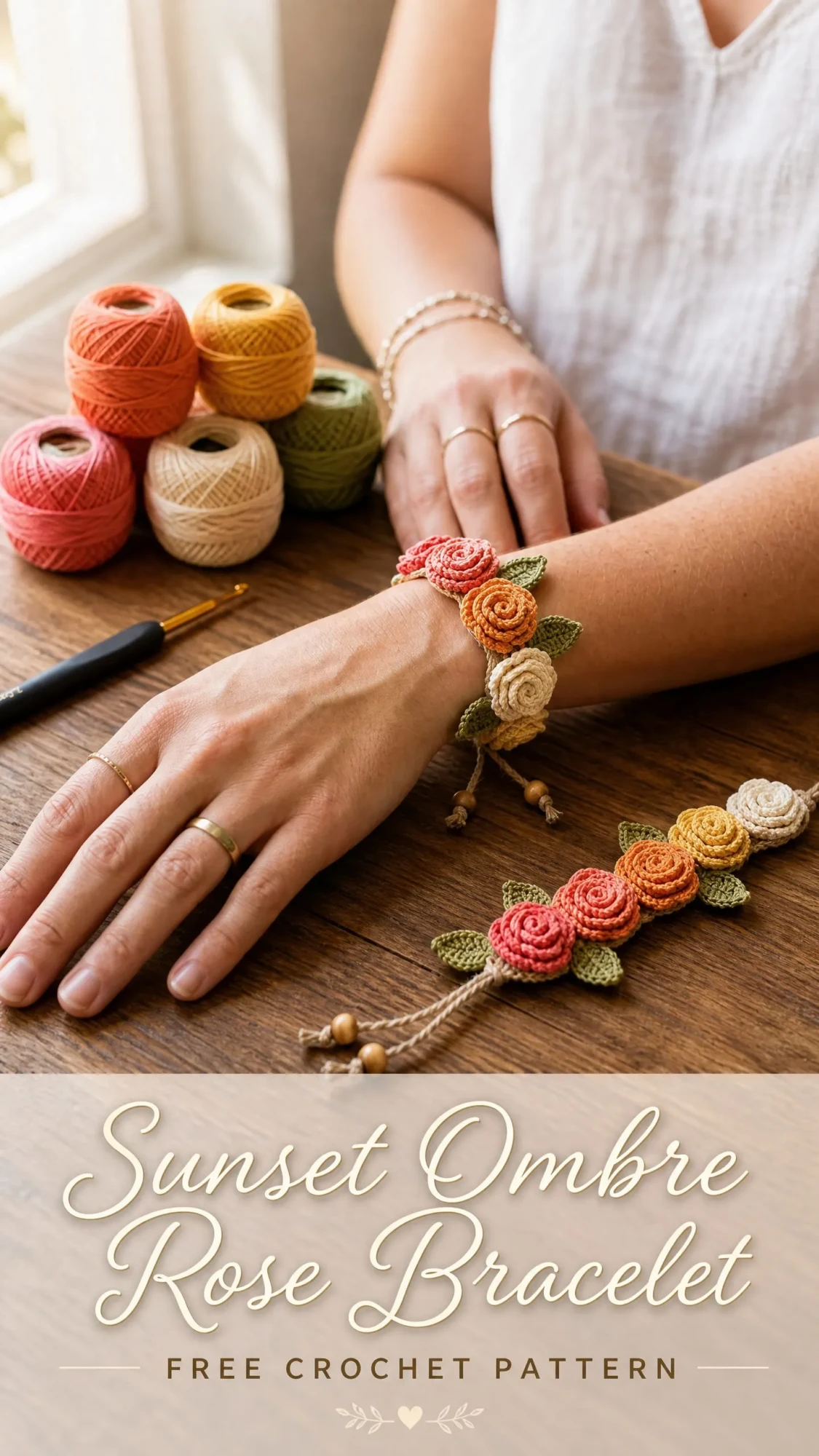Sunset Ombre Rose Bracelet Free Crochet Pattern