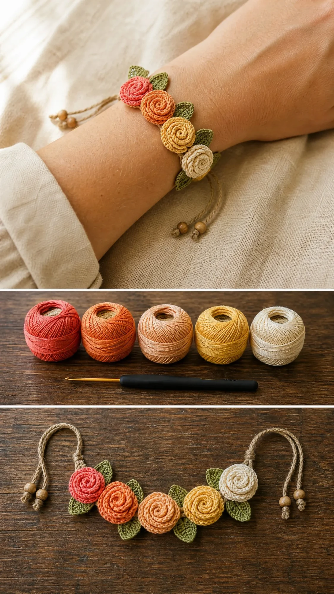Sunset Ombre Rose Bracelet Free Crochet Pattern