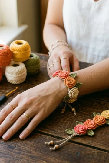 Sunset Ombre Rose Bracelet Free Crochet Pattern