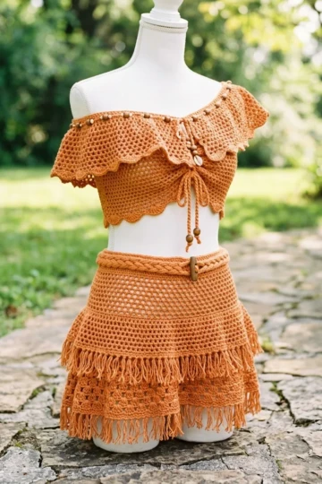 Sunset Orange Boho Crochet Ruffle Set Free Pattern