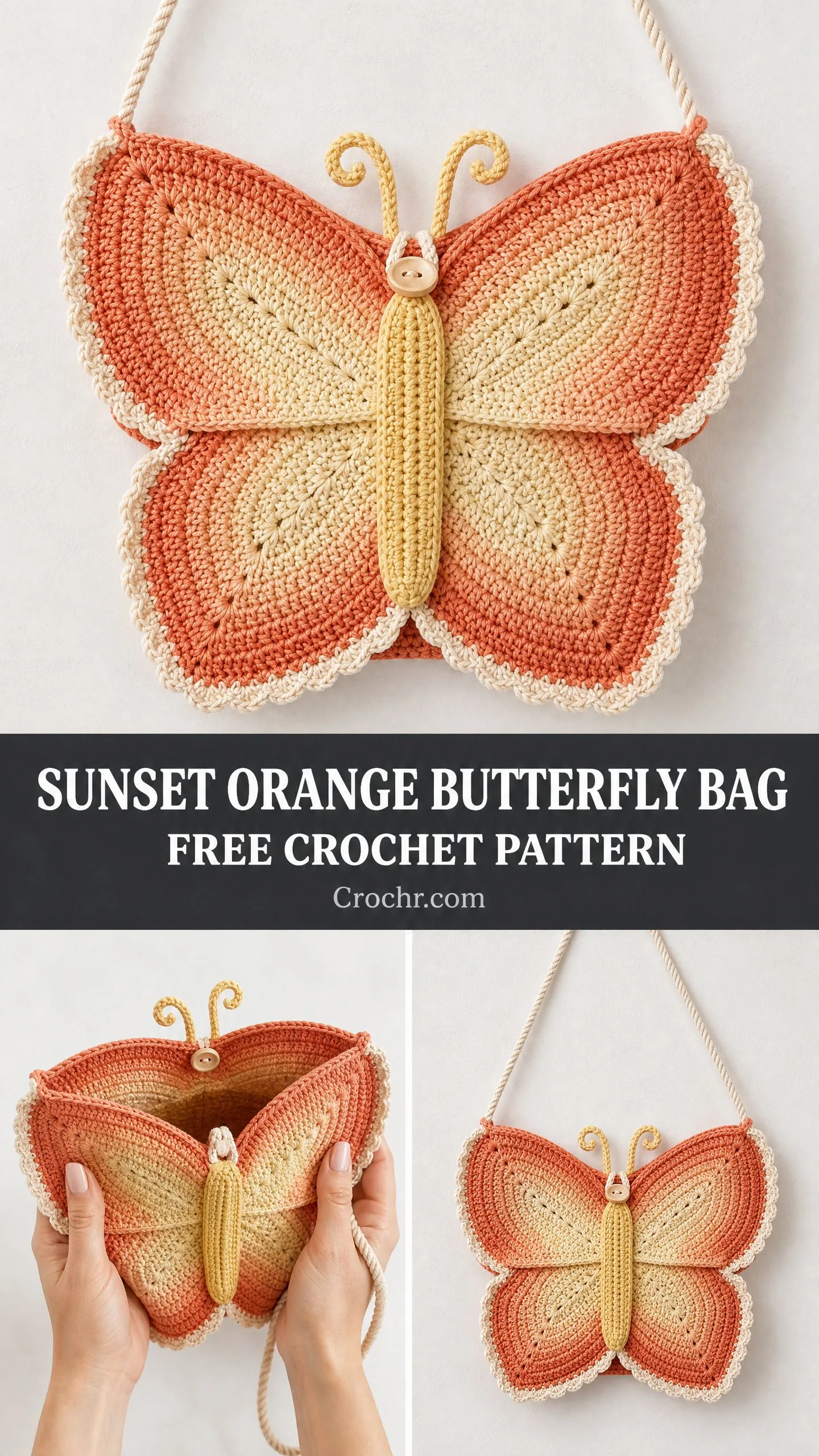 Sunset Orange Butterfly Bag Free Crochet Pattern