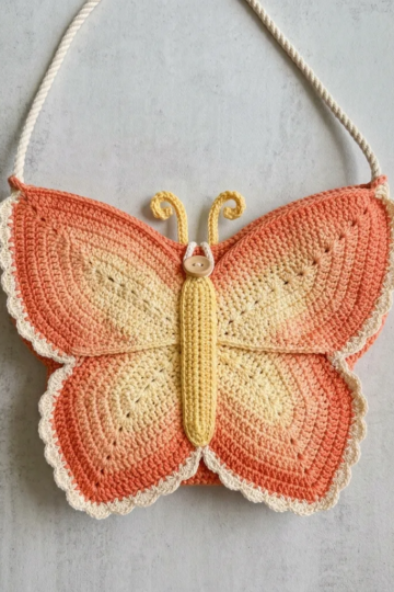 Sunset Orange Butterfly Bag Free Crochet Pattern
