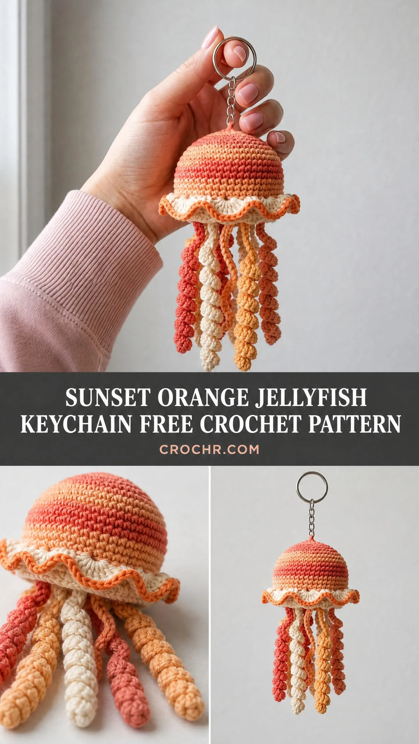 Sunset Orange Jellyfish Keychain Free Crochet Pattern