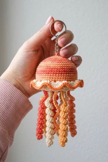 Sunset Orange Jellyfish Keychain Free Crochet Pattern