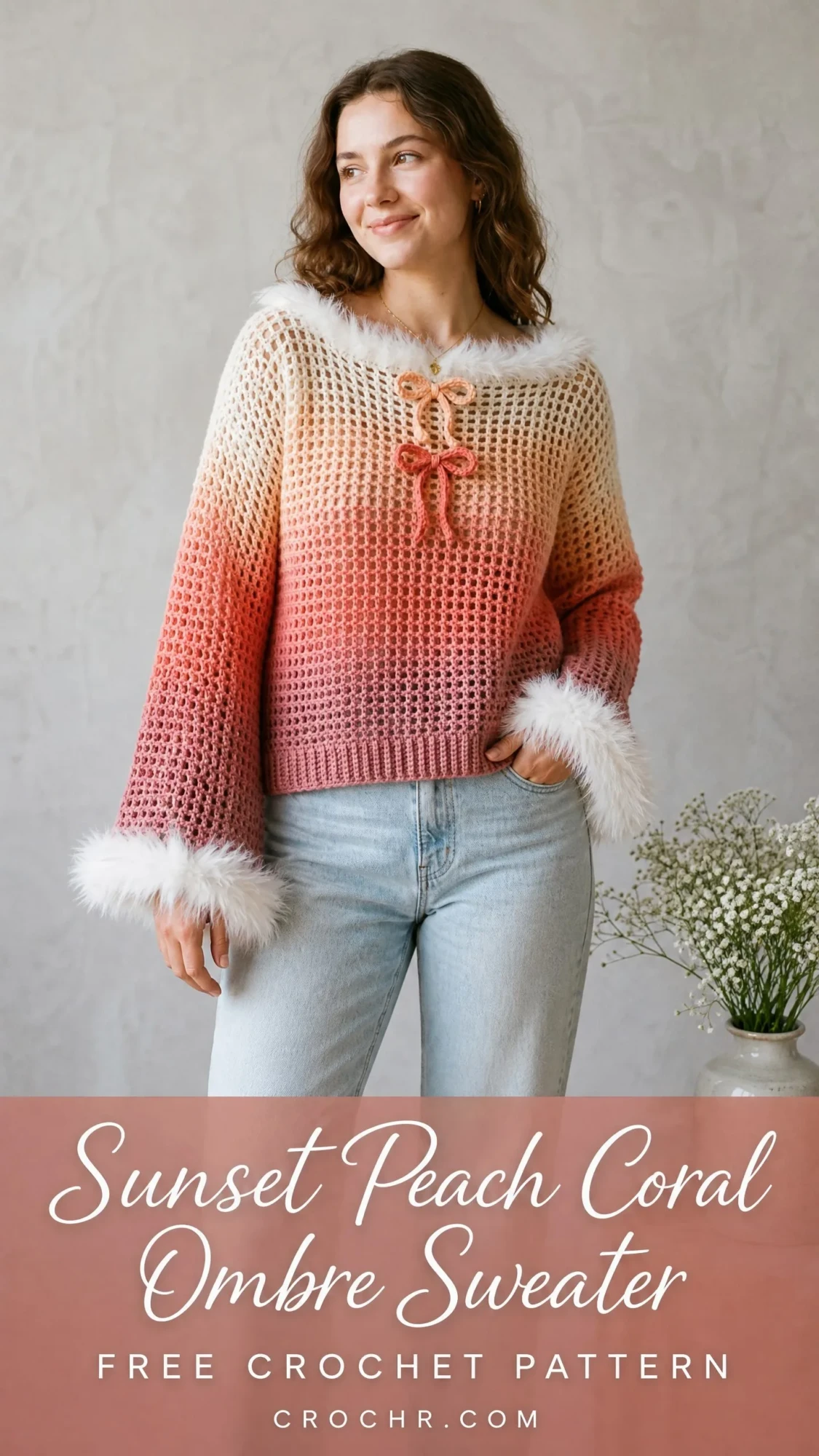 Sunset Peach Coral Ombre Sweater Free Crochet Pattern