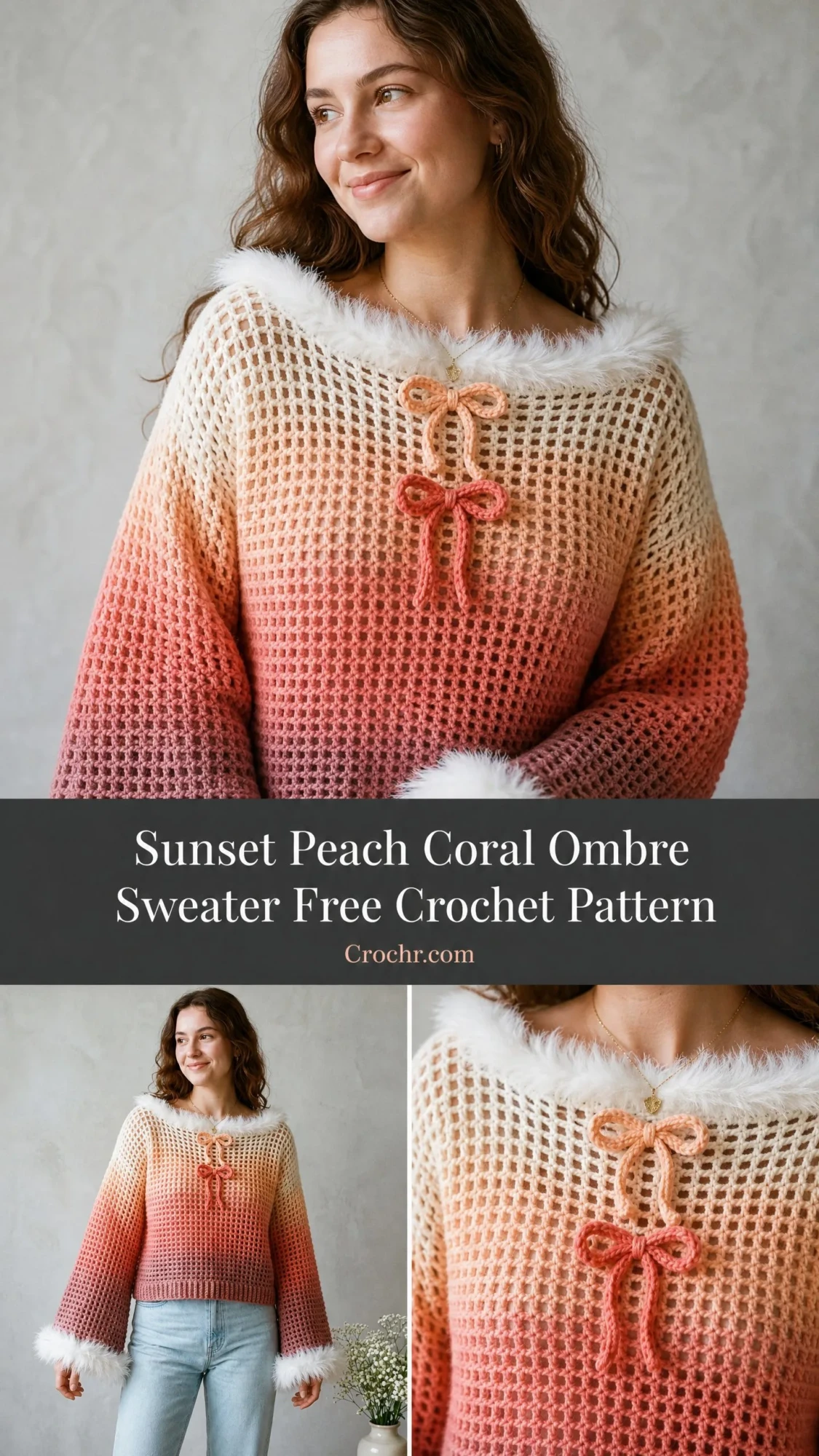 Sunset Peach Coral Ombre Sweater Free Crochet Pattern
