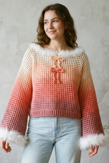 Sunset Peach Coral Ombre Sweater Free Crochet Pattern