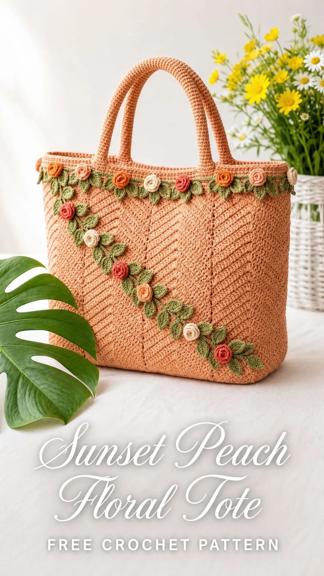 Sunset Peach Floral Tote Free Crochet Pattern