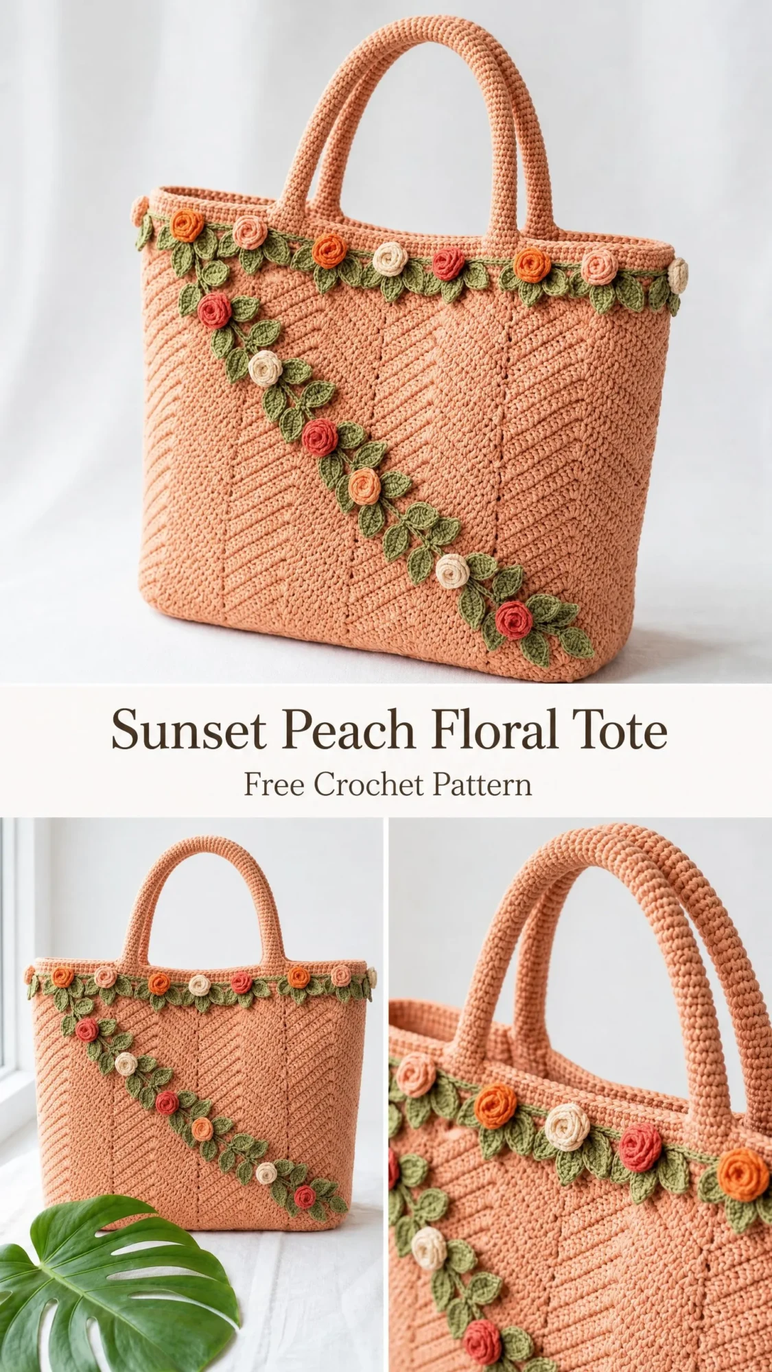 Sunset Peach Floral Tote Free Crochet Pattern