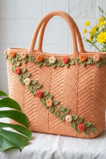 Sunset Peach Floral Tote Free Crochet Pattern