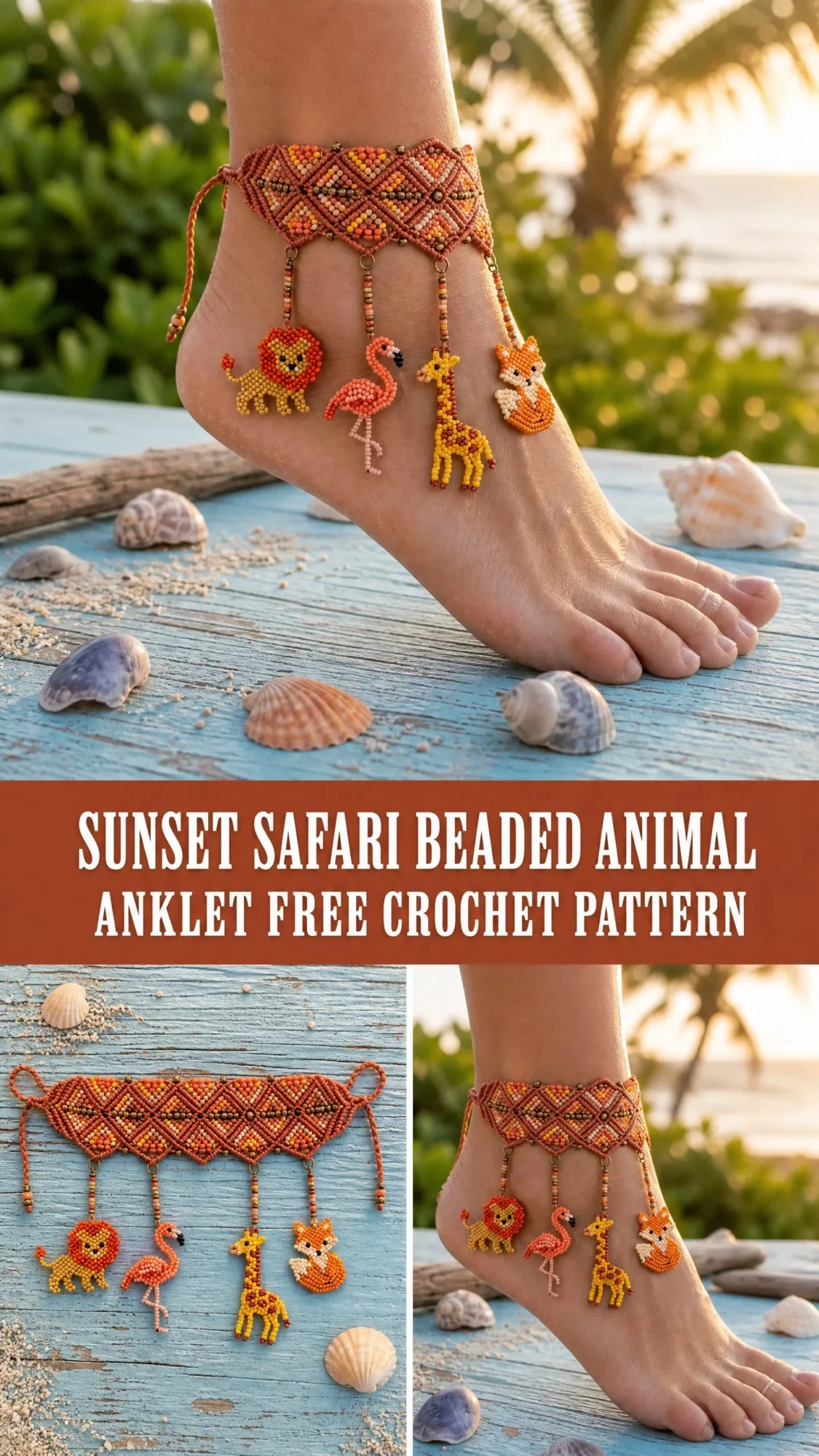 Sunset Safari Beaded Animal Anklet Free Crochet Pattern