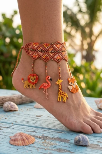 Sunset Safari Beaded Animal Anklet Free Crochet Pattern