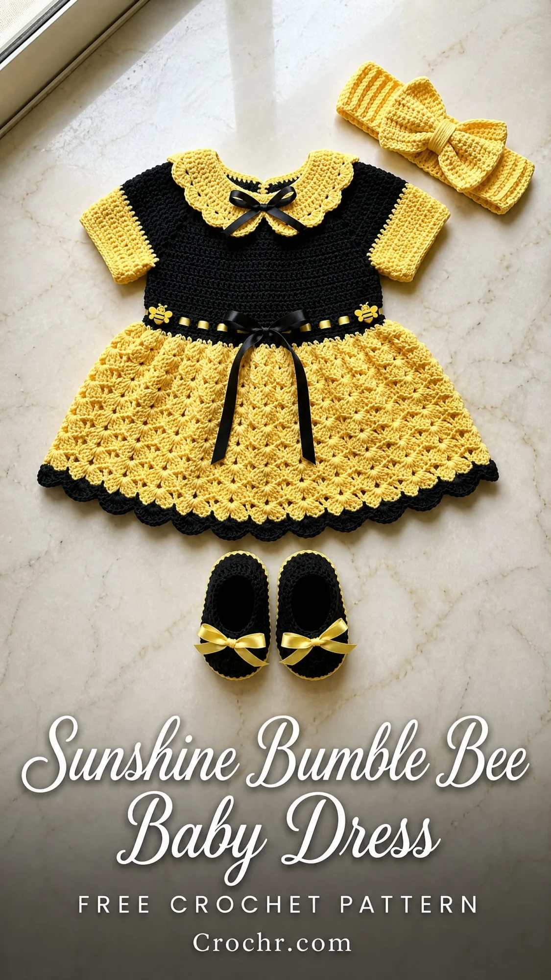 Sunshine Bumble Bee Baby Dress Free Crochet Pattern