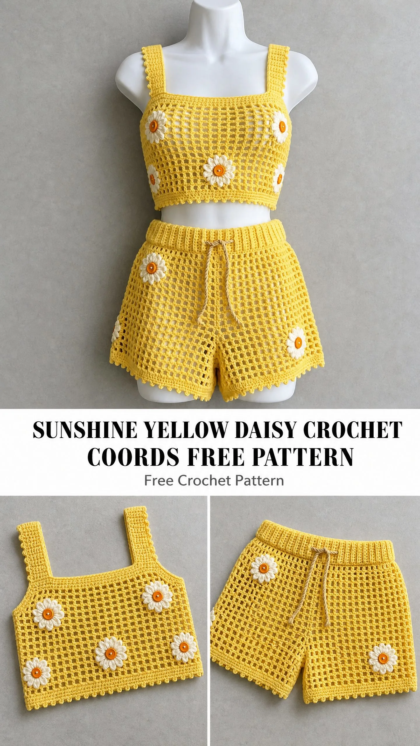 Sunshine Yellow Daisy Crochet Coords Free Pattern