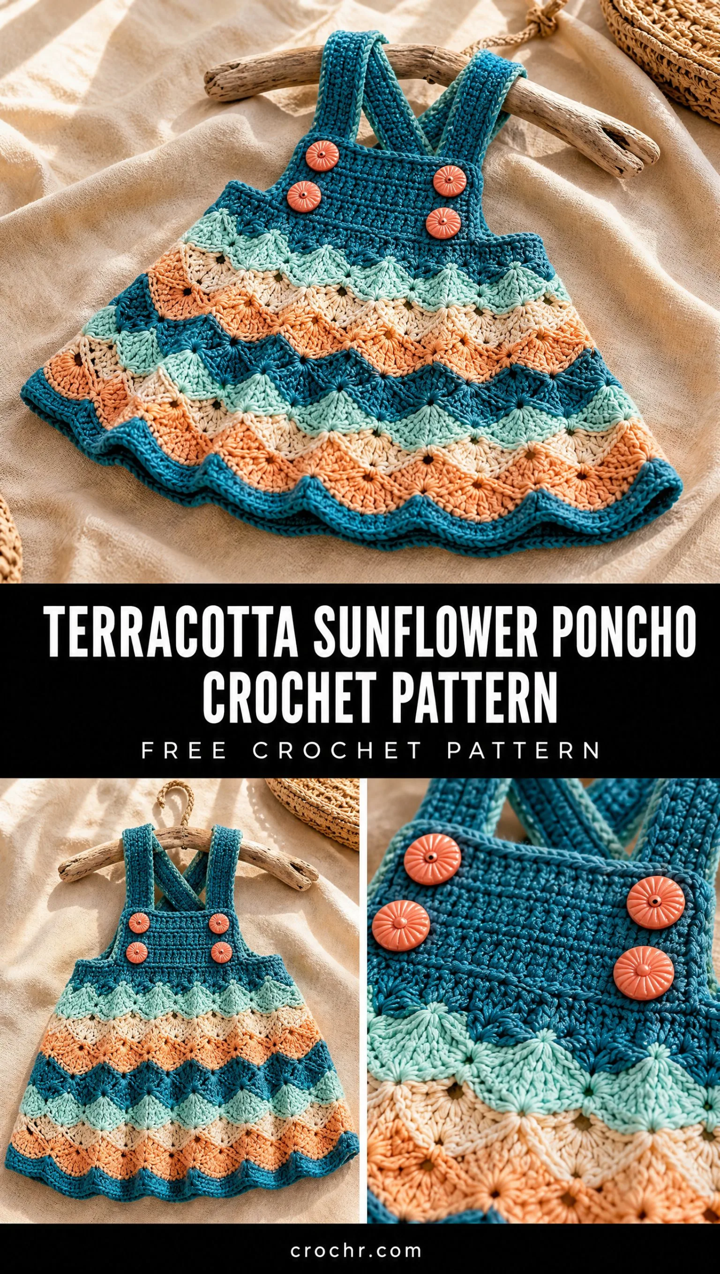 Terracotta Sunflower Poncho Crochet Pattern