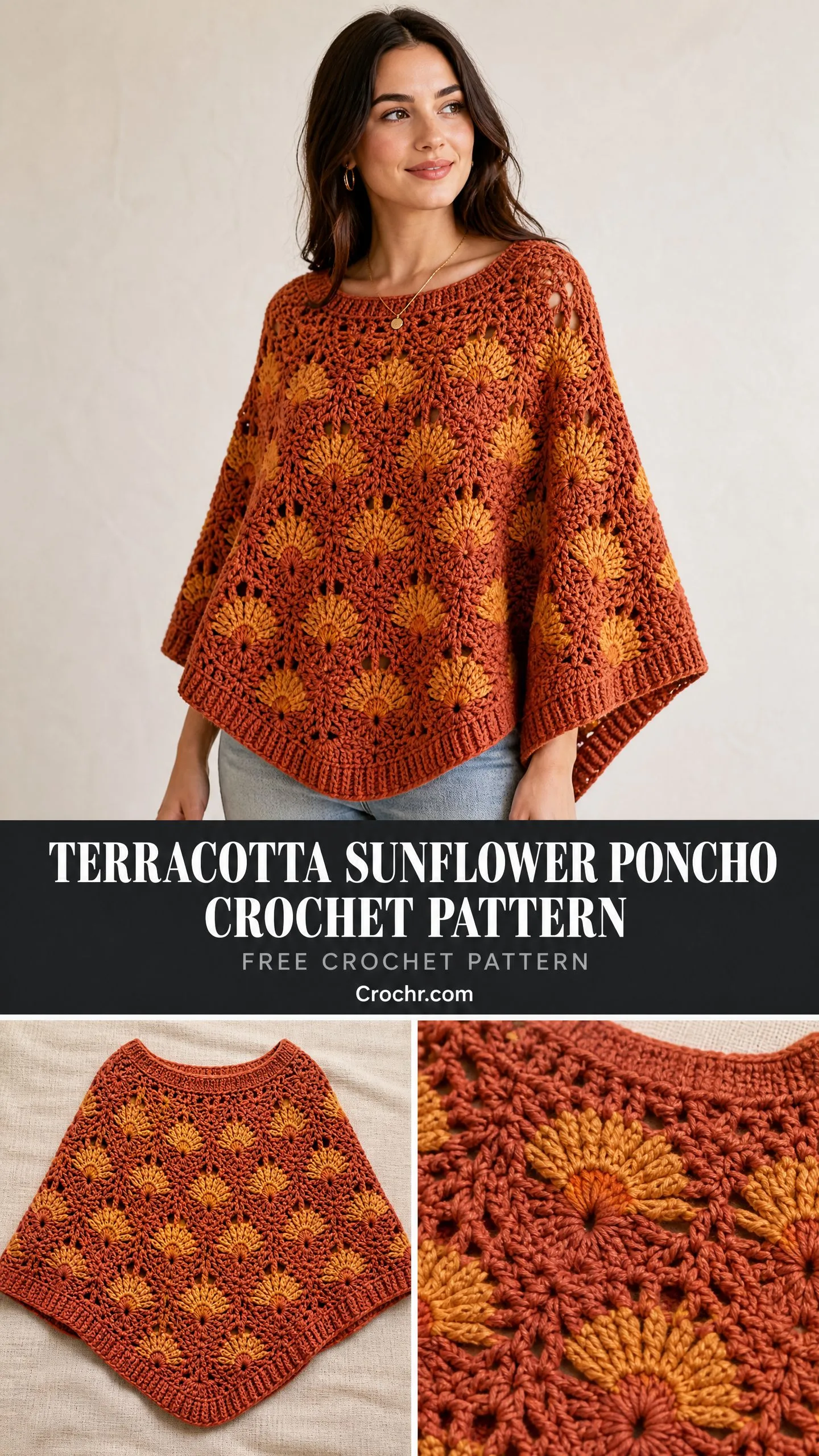 Terracotta Sunflower Poncho Crochet Pattern