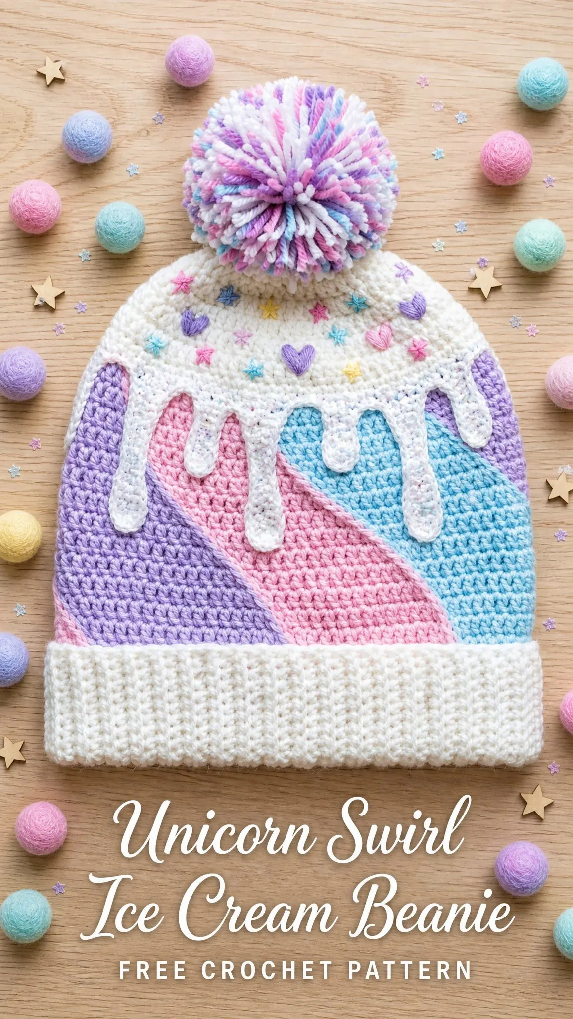 Unicorn Swirl Ice Cream Beanie Free Crochet Pattern