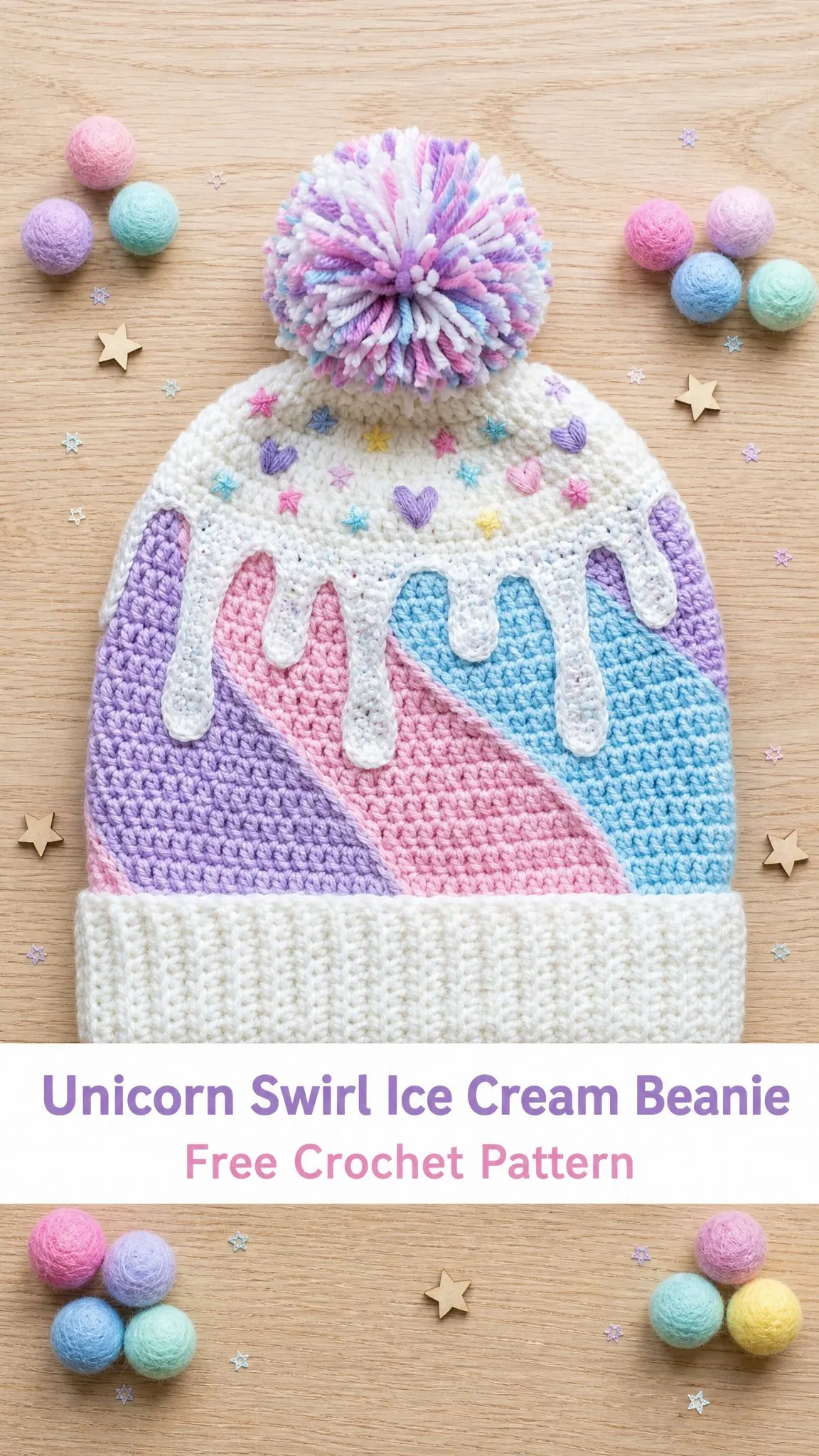 Unicorn Swirl Ice Cream Beanie Free Crochet Pattern