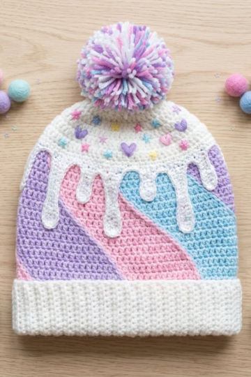 Unicorn Swirl Ice Cream Beanie Free Crochet Pattern