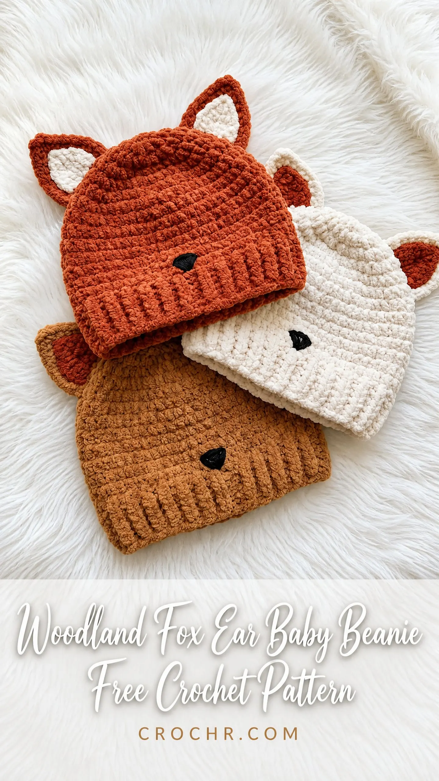 Woodland Fox Ear Baby Beanie Free Crochet Pattern
