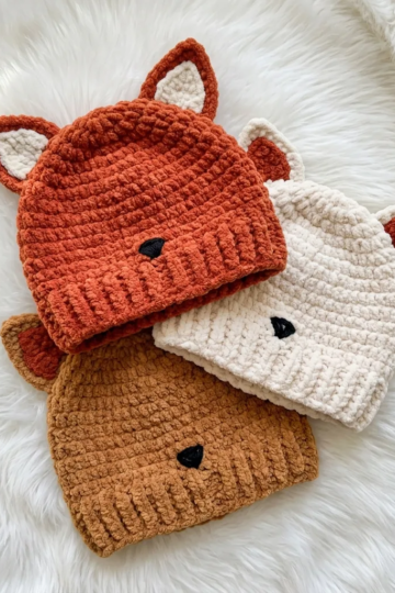 Woodland Fox Ear Baby Beanie Free Crochet Pattern